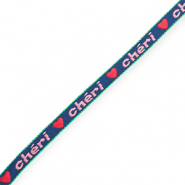 BY31&reg; Nastro con testo "Ch&eacute;ri" blu scuro-rosa chiaro-rosso-verde