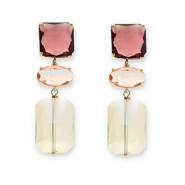 Orecchini di Crystal Glass quadrato-ovale-rettangolo bordeaux-rosa-beige sabbia