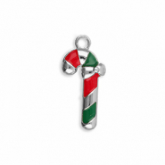 Ciondoli di metallo bastoncini di zucchero argento-rosso-verde