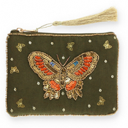 Pochette farfalla verde oliva scuro-oro-arancione-blu