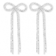 Metallo TQ in ottone orecchini con strass fiocco argento-cristallo