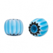 Perline Millefiori tubo blu chiaro-nero
