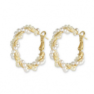 Orecchini alla moda perline spirale bianco-oro