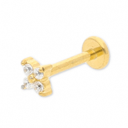 Piercing all'orecchio in acciaio inossidabile fiore con strass oro-cristallo