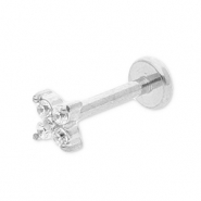 Piercing all'orecchio in acciaio inossidabile fiore con strass argento-cristallo