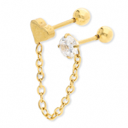 Piercing all'orecchio in acciaio inossidabile cuore con catena & strass oro-cristallo