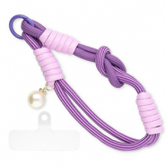 Cordini per cellulare trendy con perla incl. toppa di fisaggio viola-lilla-bianco avorio