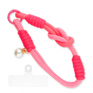 Cordini per cellulare trendy con perla incl. toppa di fisaggio rosa neon-bianco-bianco avorio