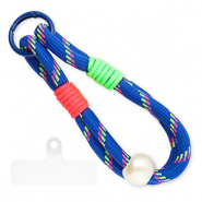 Cordini per cellulare trendy incl. toppa di fisaggio blu scuro-rosa neon-verde neon-bianco avorio