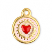 Ciondoli in acciaio inossidabile tonda con cuore oro-rosso-rosa chiaro