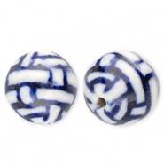 Perline di ceramica 12mm con rettangoli biancastro-blu Delft