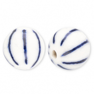 Perline di ceramica 10mm con strisce biancastro-blu Delft