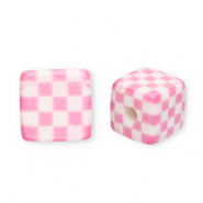 Perline in acrilico quadrato con cubi rosa-bianco