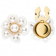 Metallo TQ in ottone copri bottoni fiore con perline oro-bianco