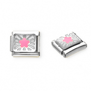 Link-tessera per bracciale italiano con ciondoli in acciaio inossidabile stella argento-rosa-giallo