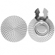 Copri bottoni in acciaio inossidabile tonda rattan-look argento