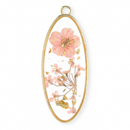 Ciondoli con fiore secchi ovali allungate oro-rosa chiaro