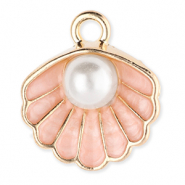 Ciondoli di metallo conchiglia con perla oro-rosa pesca chiaro-bianco