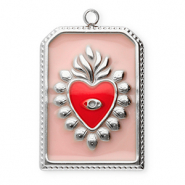 Ciondoli in acciaio inossidabile rettangolo con cuore argento-rosa vintage-rosso