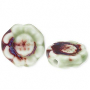 Perline di ceramica fiore verde chiaro-porto rosso