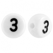 Perline alfabeto in acrilico con disegno numero 3 bianco