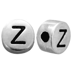 Perline metallizzate alfabeto con disegno lettera Z argento antico