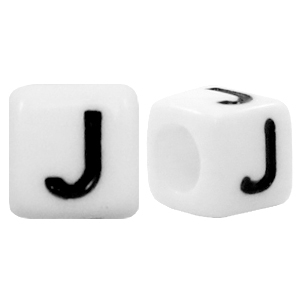 Perline alfabeto in acrilico con disegno lettera J bianco