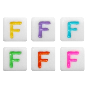 Perline alfabeto in acrilico con disegno lettera F multicolore - bianco