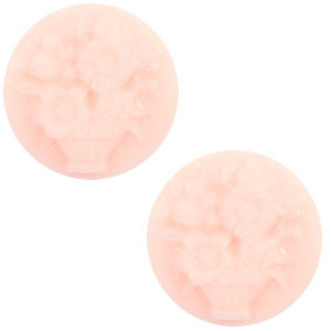 Cabochon base cammei 20 mm con disegno mazzo di fiori rosa chiaro - biancastro