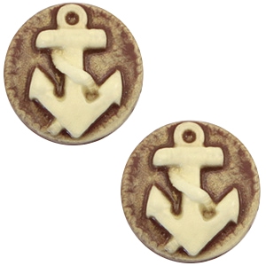 Cabochon base cammei 20 mm con disegno ancora marrone - oro antico