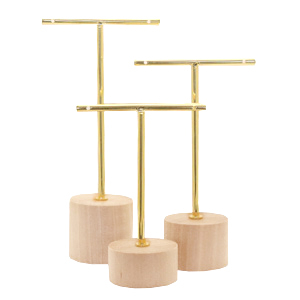 Espositore per bigiotteria a 'T' con supporto di legno per orecchini (3 pz.) naturale (colore naturale di legno)