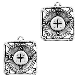 Ciondoli di metallo DQ a forma di bussola argento antico (privo di nichel)
