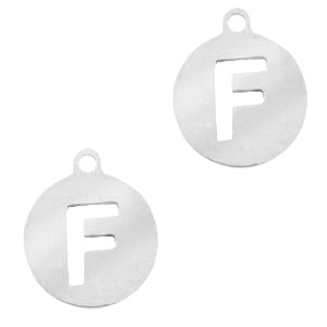 Ciondoli in acciaio inossidabile 10 mm rotondo con disegno lettera F argento