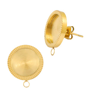 Polaris Steel in acciaio inossidabile orecchini con castone per cabochon 12 mm con anellino oro