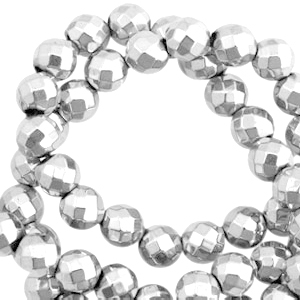 Perline di ematite 4 mm sfaccettata tonda grigio chiaro