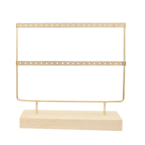 Espositore per bigiotteria con supporto di legno per orecchini 2 file con supporto di legno naturale-oro