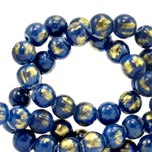 Perline in pietra naturale Calcite 8mm blu classico-oro