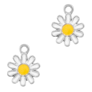 Ciondoli di metallo BQ a forma di fiore argento-bianco