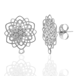 Orecchini in acciaio inossidabile fiore bohemien con anellino argento