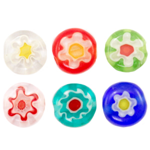 Perline Millefiori rondella fiore 6mm multicolore
