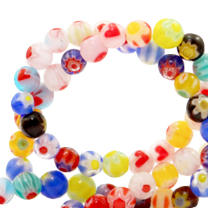 Perline Millefiori tonde fiore 4mm multicolore