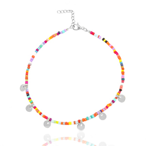 Cavigliere in acciaio inossidabile con rocailles e piastre argento-multicolore