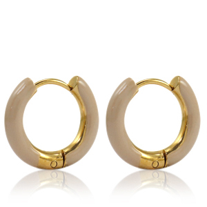 Orecchini in acciaio inossidabile a cerchio smalto 16mm beige country-oro