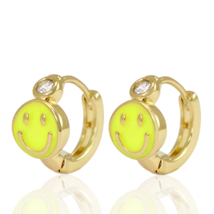 Metallo TQ in ottone orecchini a cerchio smiley giallo cristallo-oro