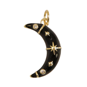 Metallo TQ in ottone ciondolo luna smalto oro-nero