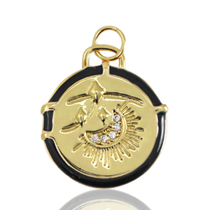 Metallo TQ in ottone ciondolo luna smalto oro-nero