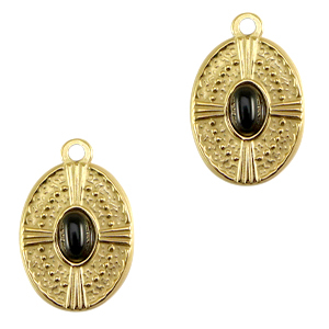 Ciondoli in acciaio inossidabile ovale con pietra naturale oro-nero