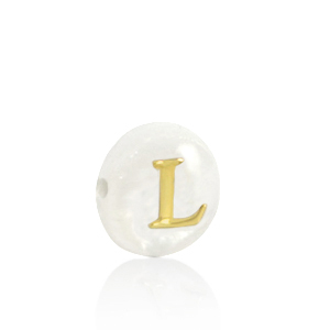 Perline di conchiglia lettera L oro-bianco (colore naturale)