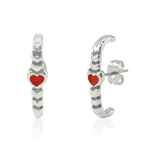 Componenti di metallo DQ orecchini cuore argento antico-rosso (privo di nichel)