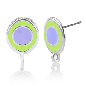 Componenti di metallo DQ orecchini con anellino argento antico-viola lavanda-giallo (privo di nichel)
